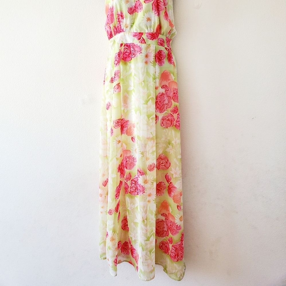 Ella Samani Women's Pink Floral Halter Neck Slim Maxi Dress Size M - Picture 3 of 10